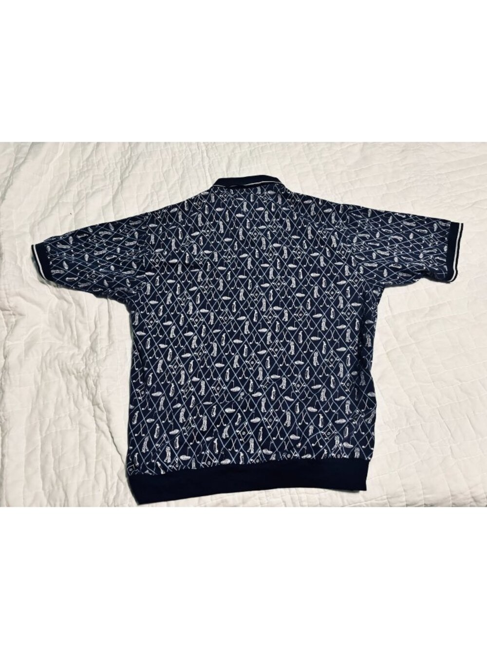 Vintage Sun Casuals Navy Golf Print Polo Shirt XL Cotton Blend
